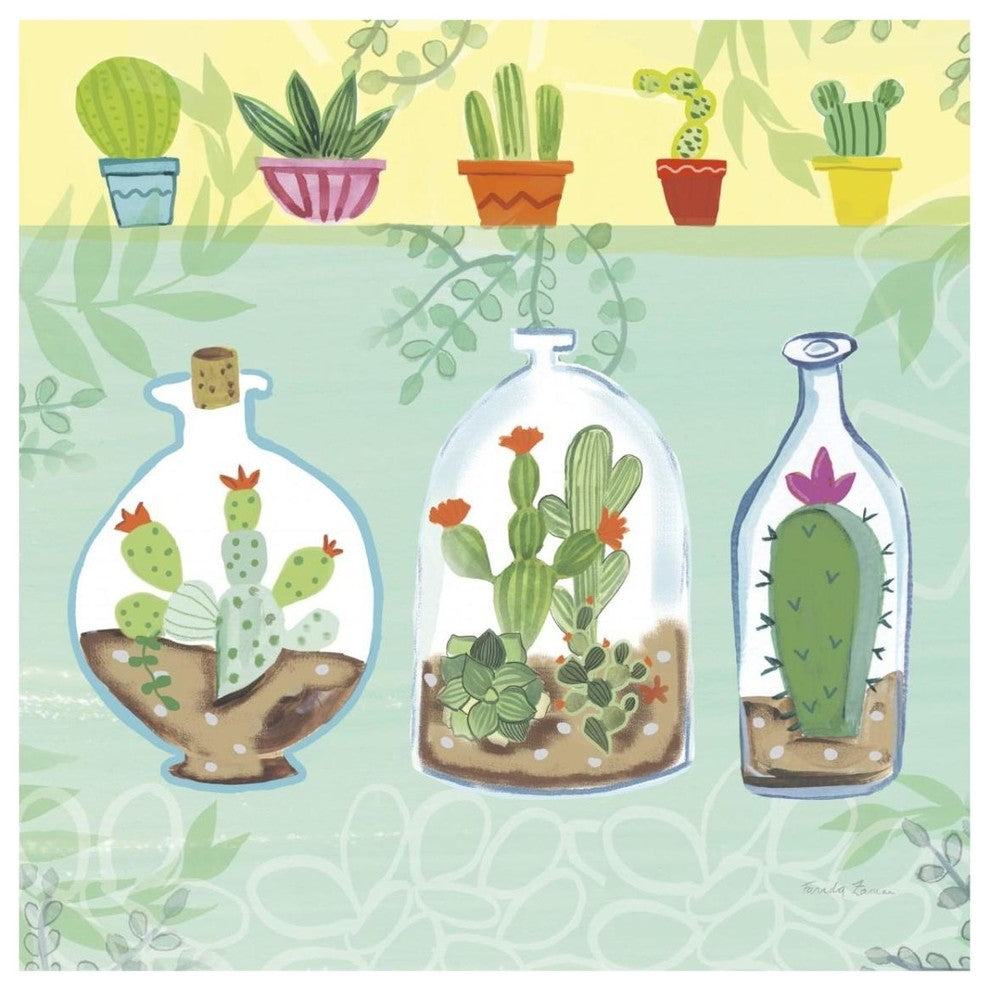 "Cacti Garden I no Birds and Butterflies" Paper Print by Farida Zaman, 32"x32"