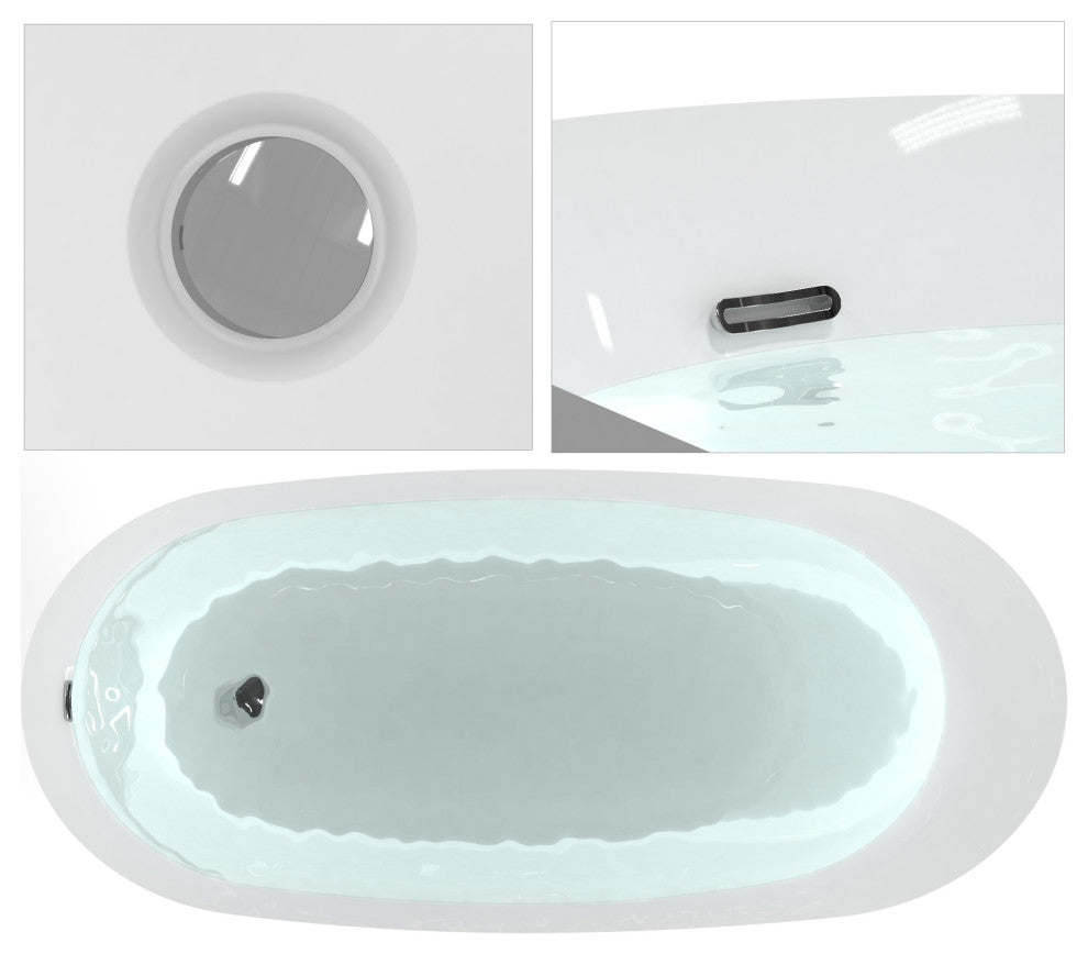 HEATGENE 62 Inches Acrylic Freestanding Bathtub Contemporary Soaking Tub
