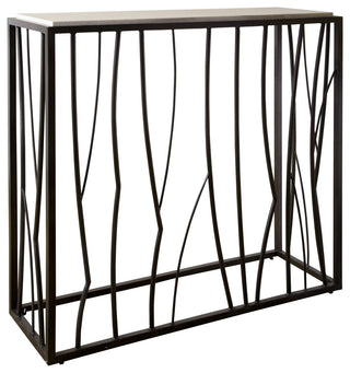 Modern Organic Shape Branch Block Console Table Iron White Travertine Top Open