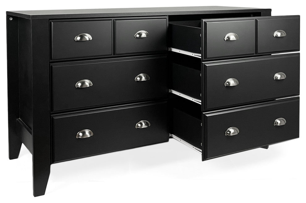 Cleary Contemporary Faux Wood 6 Drawer Double Dresser, Black