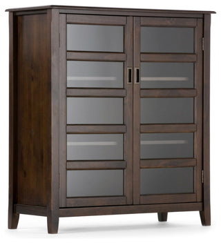 Front view on white background showing the cabinet with frosted glass panels.