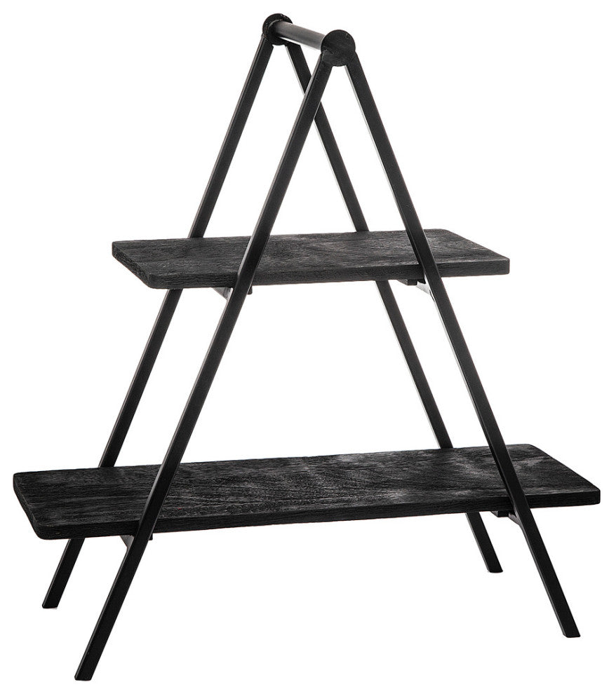 Wood and Metal 3 Tier Serving Stand, Black Small