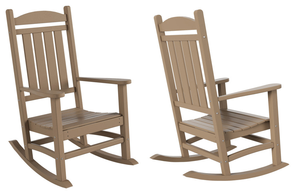 WestinTrends 2PC Outdoor Patio HDPE Adirondack Porch Rocking Chair Set, Weathered Wood