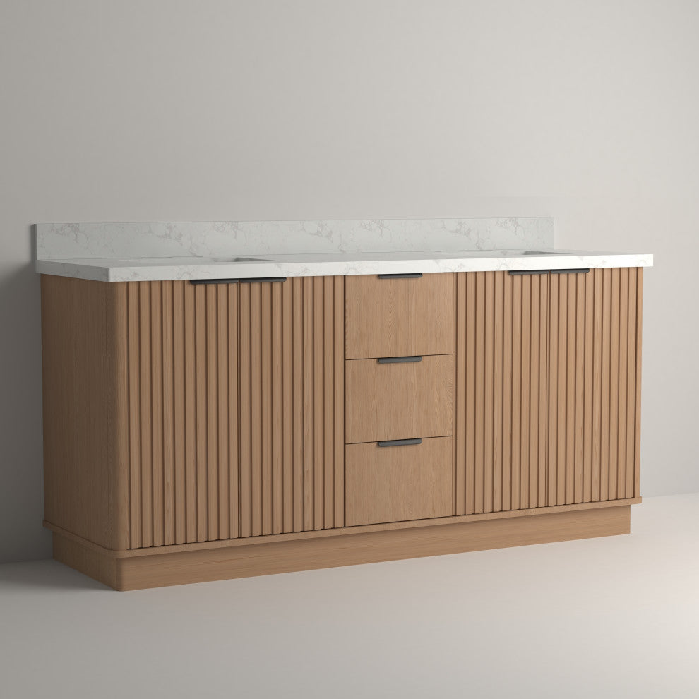 Kathryn Bathroom Vanity, Light Oak, 72", Double Sink, Freestanding