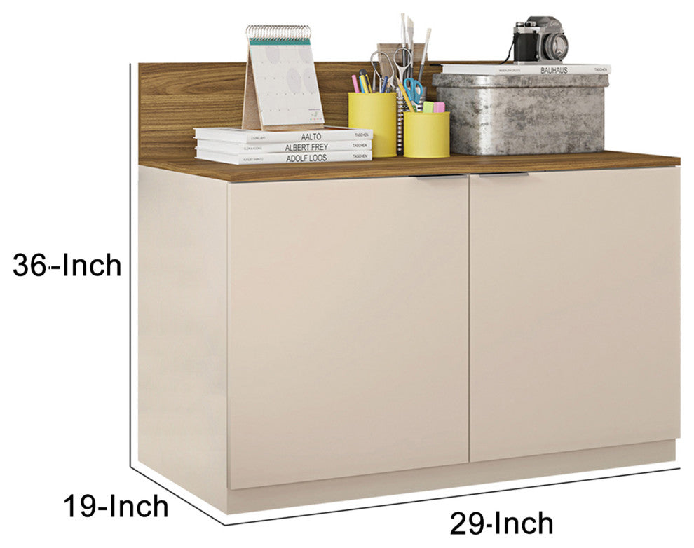 Benzara UPT-271306 Wood Accent Cabinet Console, 2 Doors, Beige, Walnut