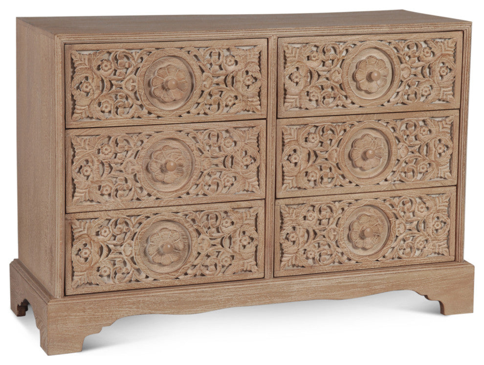 Haveli 50-Inch Mango Wood Dresser in Natural Whitewash Finish