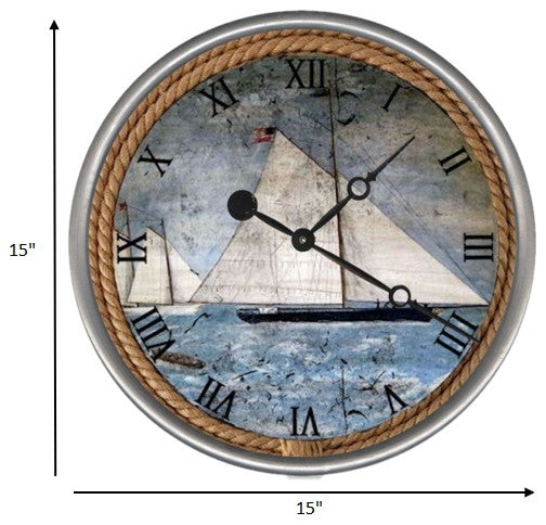 15" Vintage Nautical Sailboats Wall Clock
