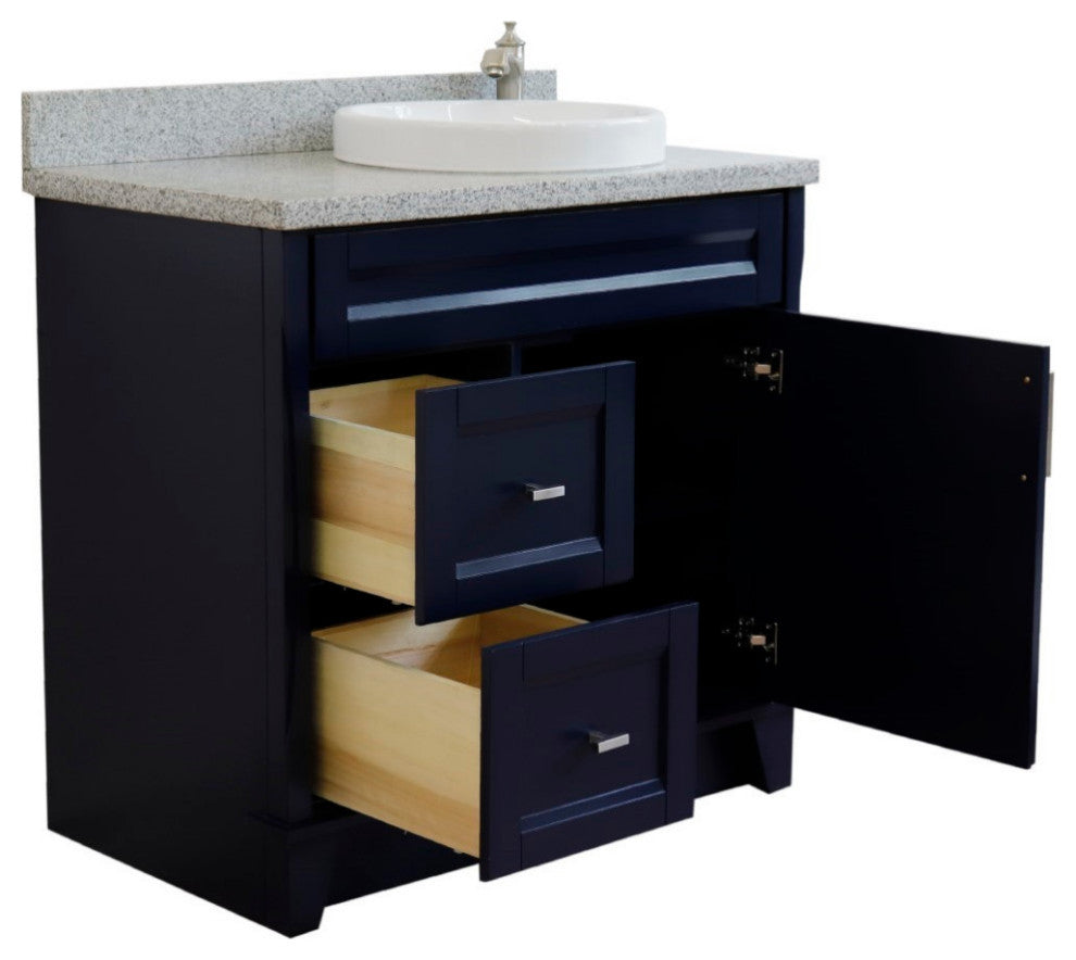 37" Single Sink Vanity, Blue Finish With Gray Granite