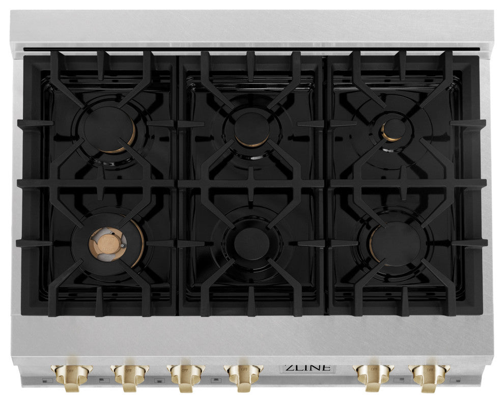 ZLINE 36" Rangetop, DuraSnow Stainless Steel With Gold Accents, RTSZ-36-G
