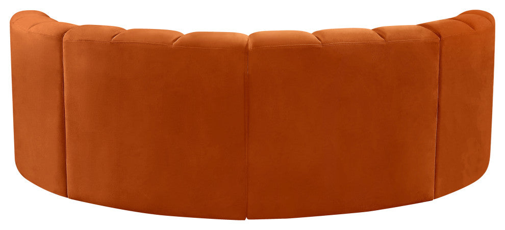 Arc Velvet Upholstered 4-Pc. Inward Curved Modular Sectional, Cognac