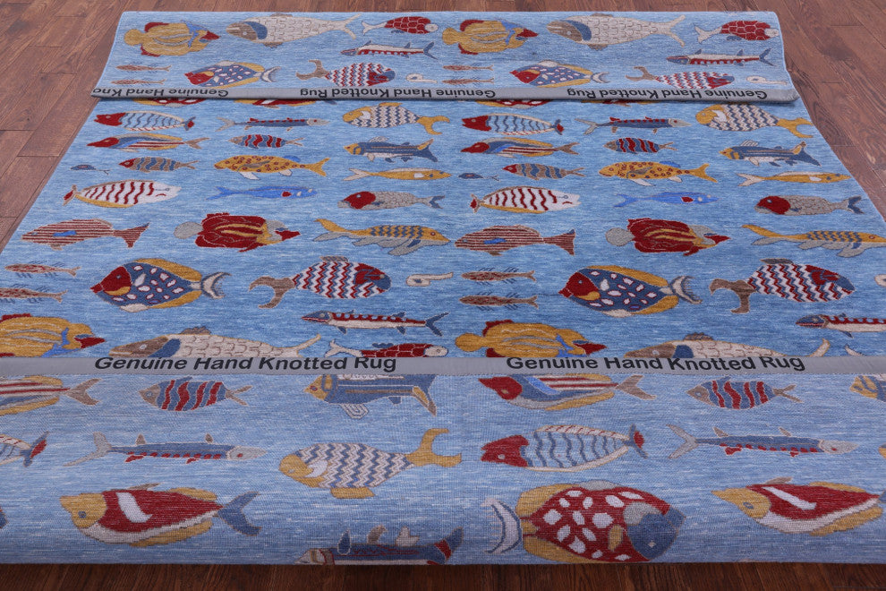 8' 1" X 10' 2" Gabbeh Fish Design Hand-Knotted Wool Rug - Q13695