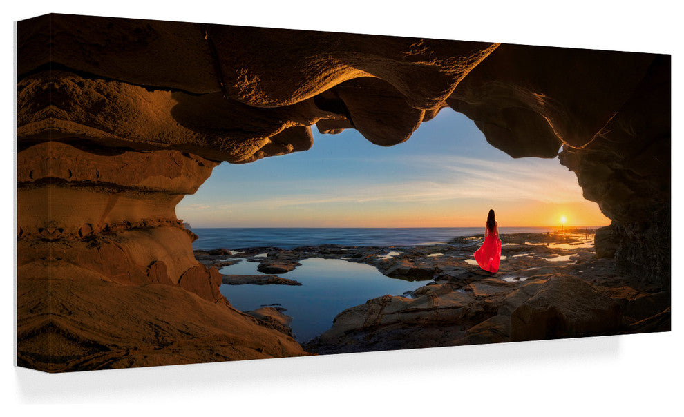 Jingshu Zhu 'Cave Woman In Red' Canvas Art, 32"x14"