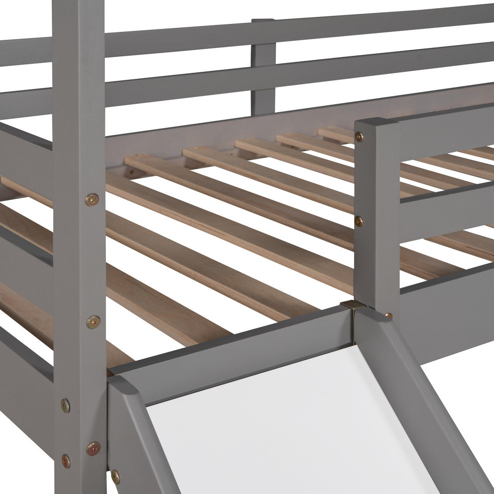 Gewnee Twin Loft Bed with Slide, House Bed with Ladder in Gray