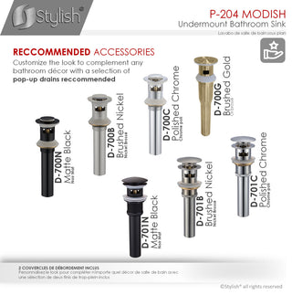 STYLISH 20" Rectangular Undermount Ceramic Bathroom Sink, 2 Overflow Finishes