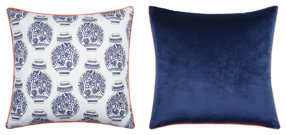 Dann Foley Double Sided Pillow Navy Vases Print, Navy Velvet