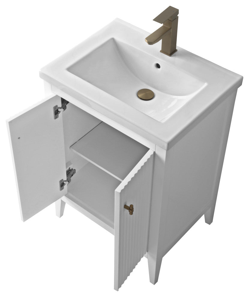 Vanity Art Freestanding Vanity, White, 24", Single Sink, Golden Brushed