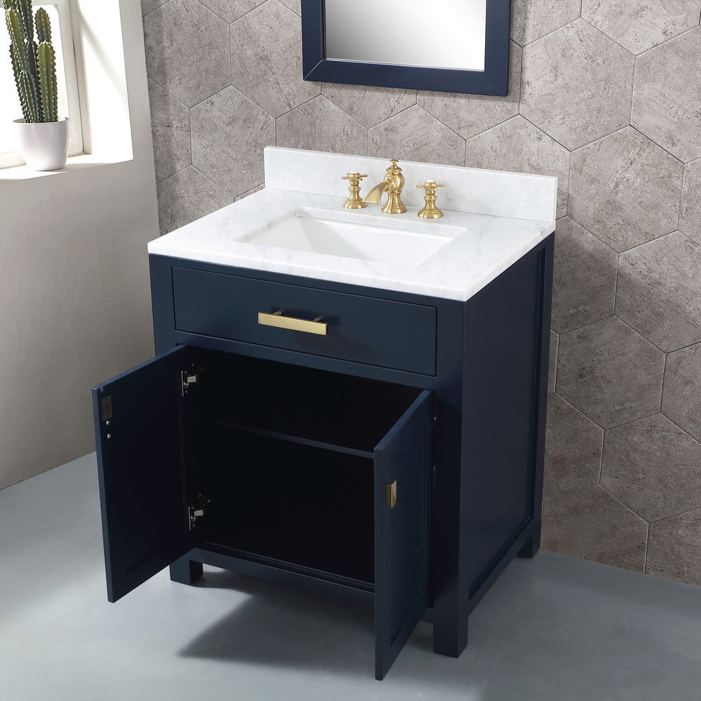 Madison 30" Single Carrara Marble Vanity In Monarch Blue, Vanity F2-0013-06-Fx F
