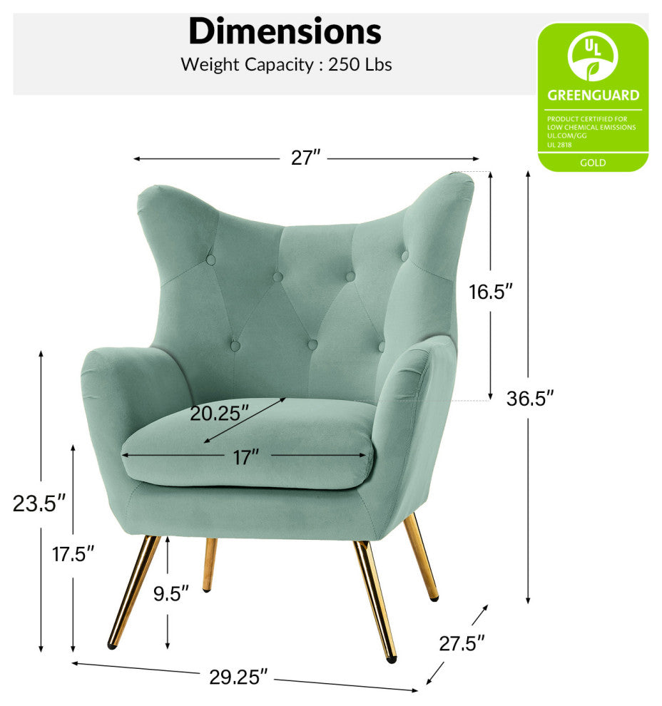 Upholstered Accent Chair With Tufted Back, Set of 2, Sage