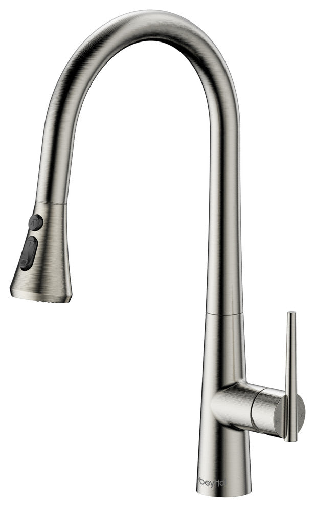 1-Handle Deck Mounted Pull Down Brass Kitchen Faucet, Brushed Nickel