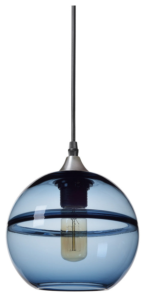 Unique Optic Contemporary Hand Blown Glass Pendant Light, Shade: Blue, 7"