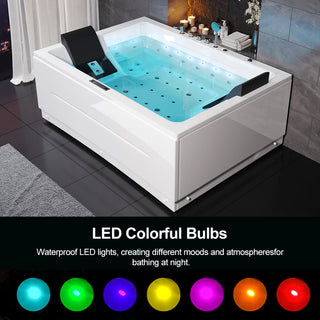 Whirlpool Bathtub 2 Person Jetted Tub 71" LED Air Massage Corner Soaking Tubs