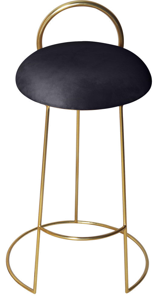 Ring Velvet Upholstered Counter Height Stool with Durable Iron Frame, Black, Gold Finish