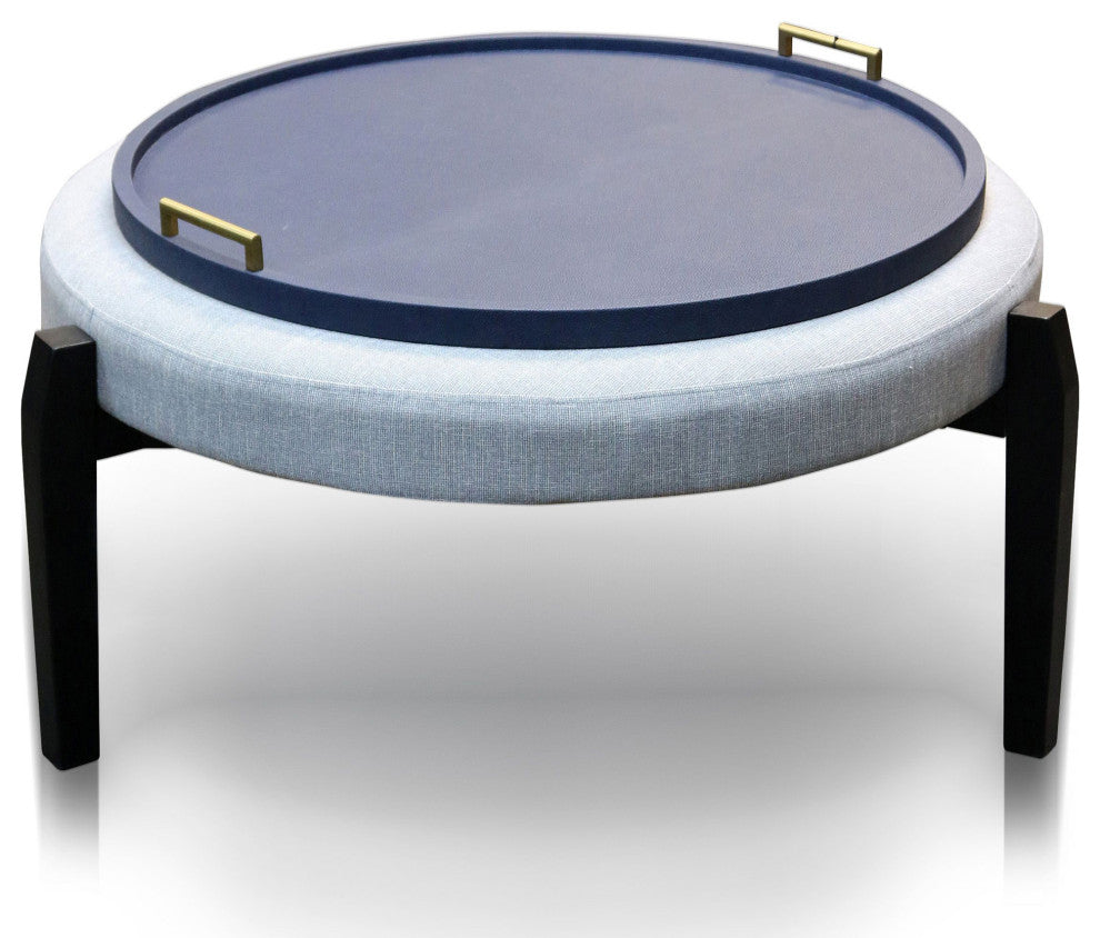 Dann Foley Faux Shagreen Tray Navy Finish Gold Handles