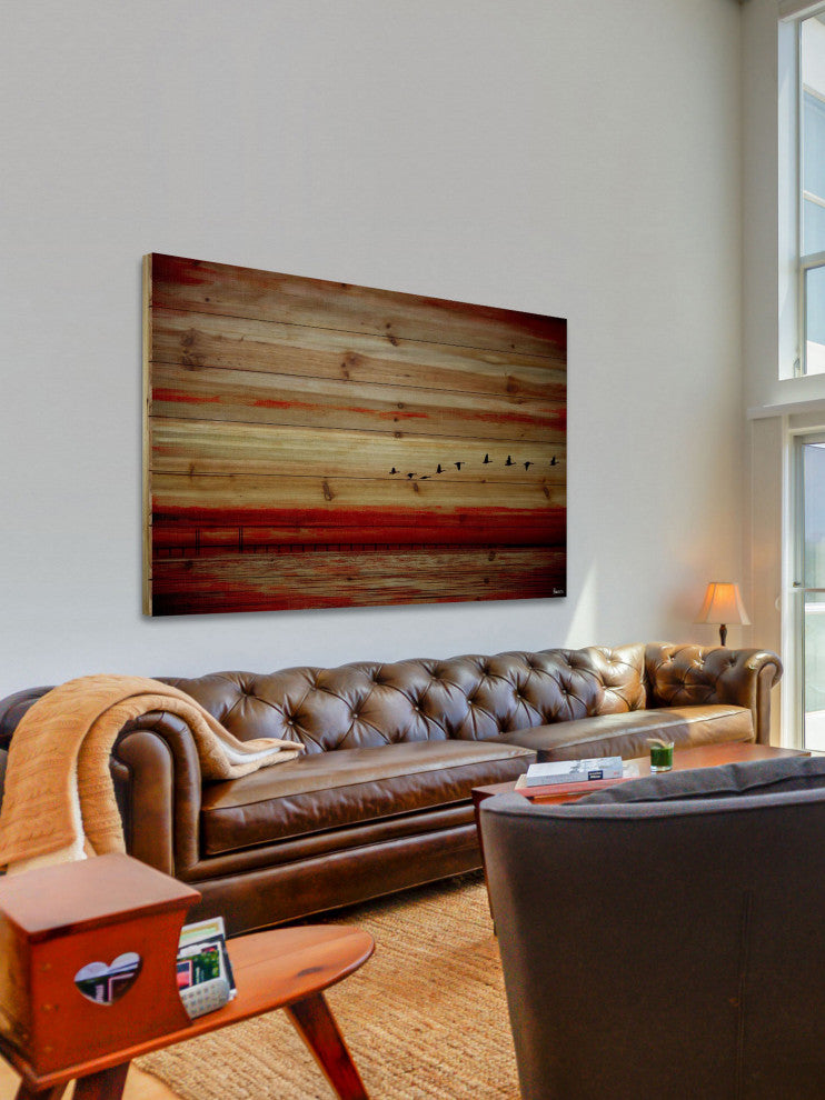 "Flying South" UV Ink Print on Natural Pine Wood, 36"x24"