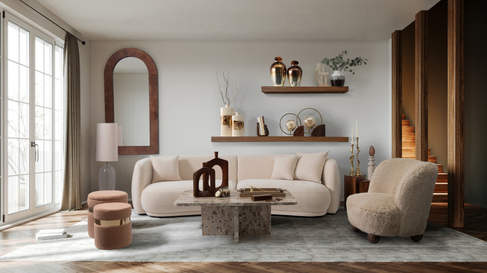 4-Seat Curved Sofa, Ivory/Beige