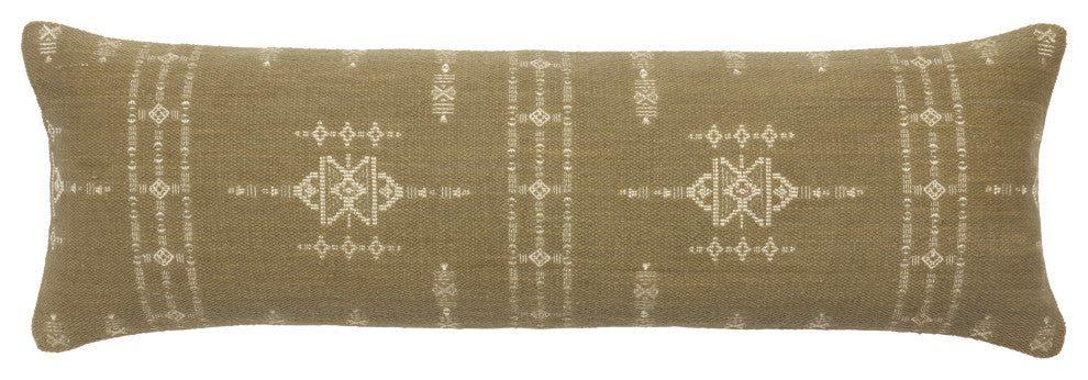 Tarik Medallion Olive Green/ Cream Down Pillow 13"X40" Lumbar, Polyester Fill