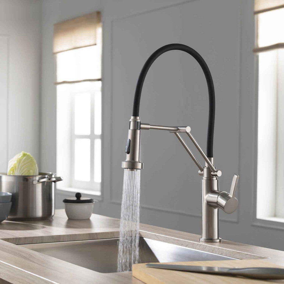 Engel Single Handle Pull Down Kitchen Faucet, Brushed Nickel