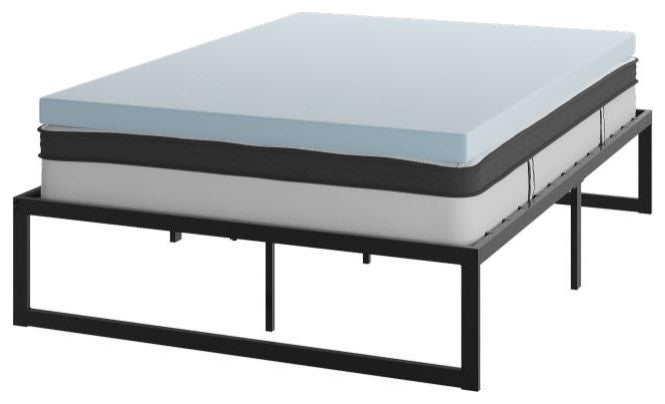 14" Metal Platform Bed Frame, 10" Pocket Spring Mattress & Memory Foam Topper, Black, Full