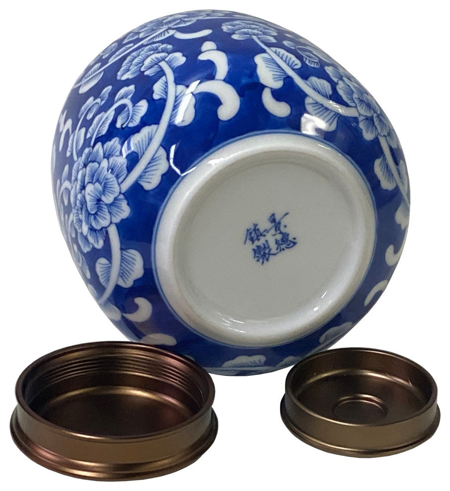 Oriental Handmade Blue White Porcelain Metal Lid Container Urn Hws1646