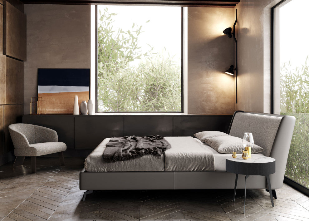 Mitchell Bed, Desert Beige Fabric and Topeka Taupe Eco Leather, Cal King