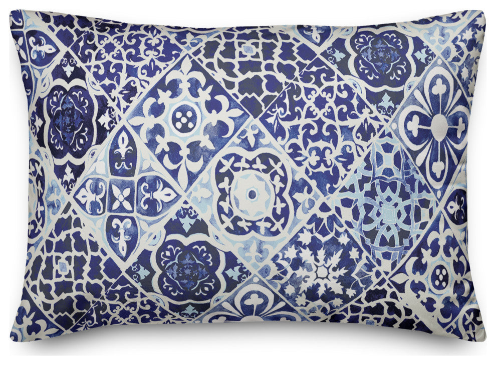 Blue Tile Border 2 14x20 Spun Poly Pillow