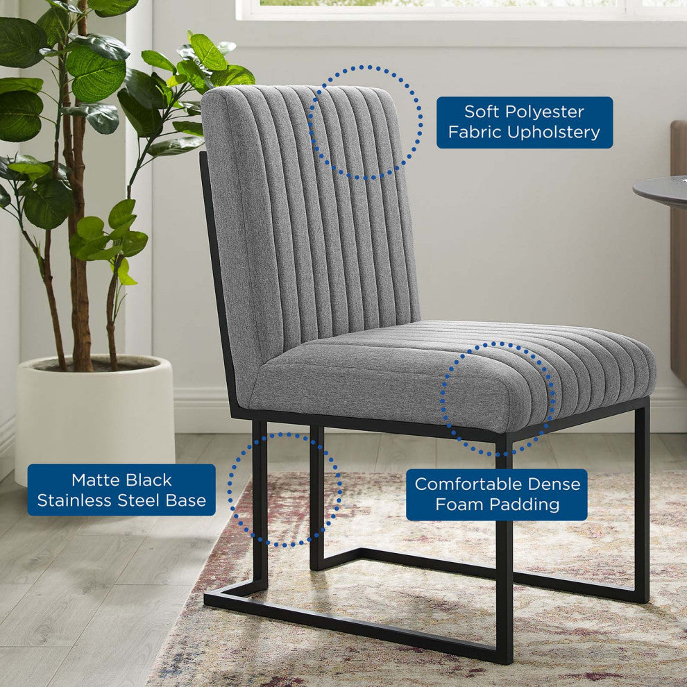Tufted Side Dining Chair, Set of 2, Fabric, Metal, Gray, Modern, Bistro