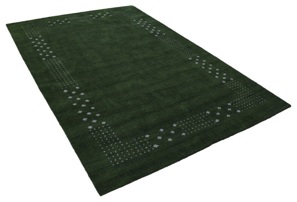 HAND KNOTTED LOOM SILK ECO-FRIENDLY AREA RUG -5'x8',Rectangle,Green,Contemporary