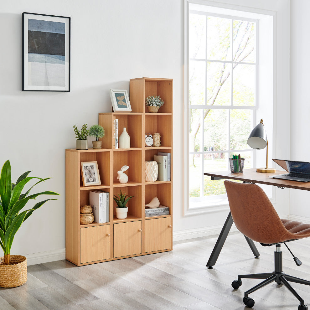 Marcel Cubes Modular Storage Organizer Cubby Cabinet Shelf, Set of 3, Beech