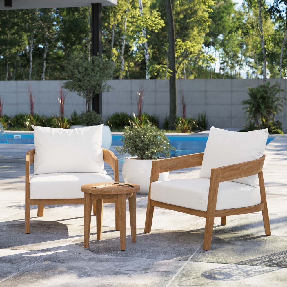 Brisbane 3-Piece Teak Wood Outdoor Patio Outdoor Patio Set, Natural White