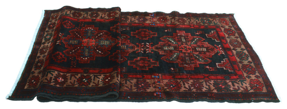 Semi Antique Alexina Rust/Navy Runner, 3'5x8'2