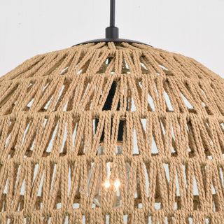 Nassau 1L Matte Black Transitional Pendant Light Natural Woven Rope Shade