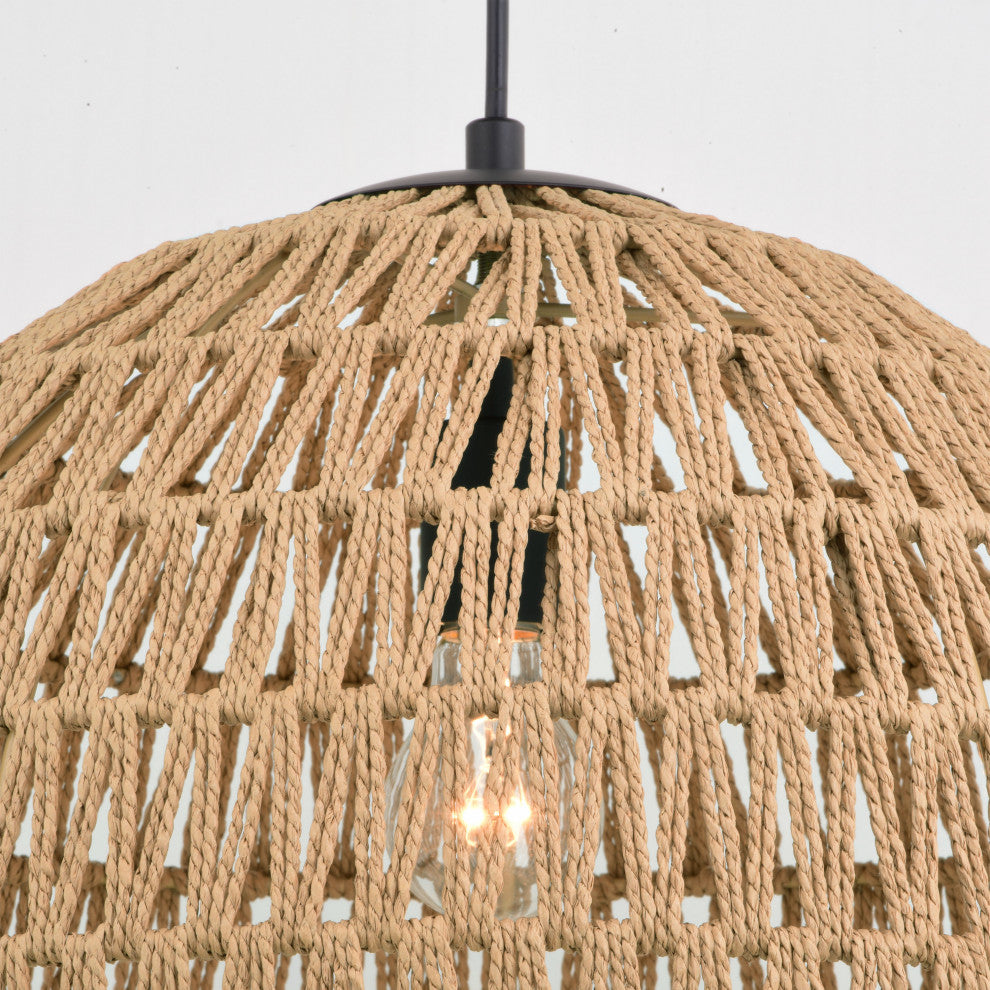 Nassau 1L Matte Black Transitional Pendant Light Natural Woven Rope Shade