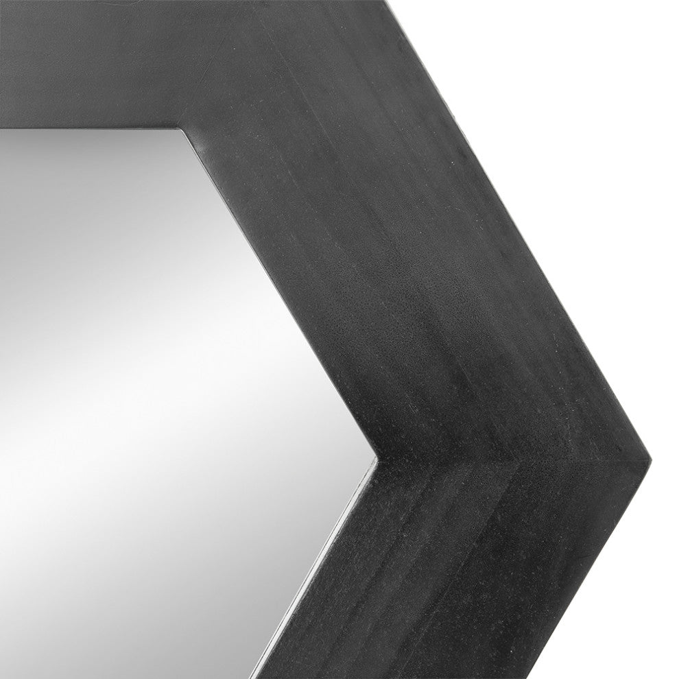 Gewnee 18.5"x18.5" Hexagon Mirror With Natural Wood Frame, Black