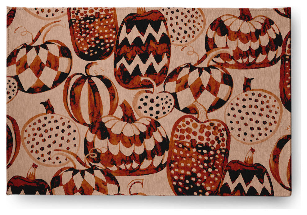 Pumpkins Galore Fall Design Chenille Area Rug, Almond, 4'x6'