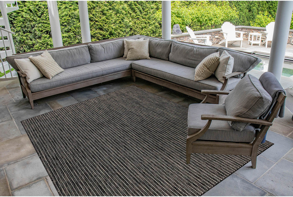 Carmel Texture Stripe Indoor/Outdoor Rug, Black, 7'10"x9'10"