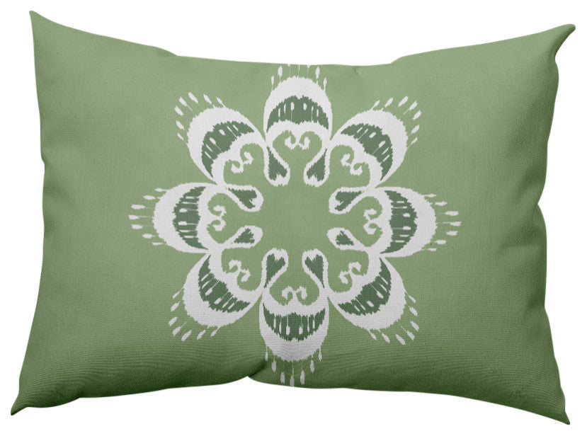 Ikat Mandala Decorative Lumbar Pillow, Sage Green, 14x20"