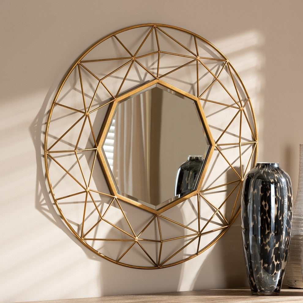 Modern and Contemporary Gold Finished Geometric Accent Wall Mirror