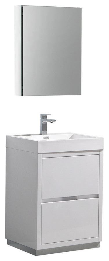 Valencia 24" Glossy White Free Standing Vanity Set, Cabinet, Faucet FFT3111CH