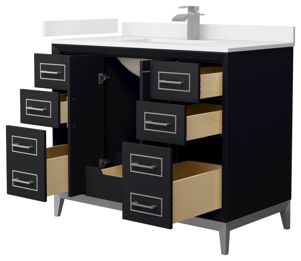Marlena 42" Black Single Vanity, Cultured Top, Nickel Trim