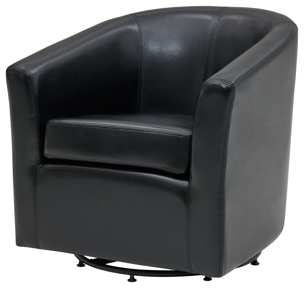 Hayden Swivel Accent Arm Chair, Black, Bonded Leather